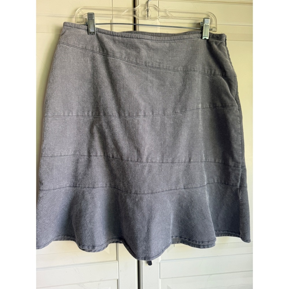Royal Robbins Gray Corduroy Paneled‎ Flounce Hem Skirt Womens 12 A-Line Stretch